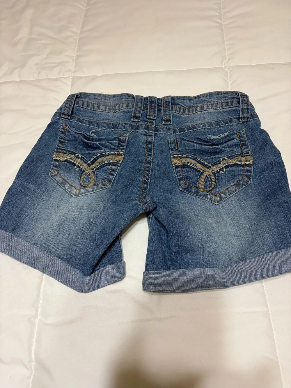 Truce dark blue denim shorts with roll cuff hem